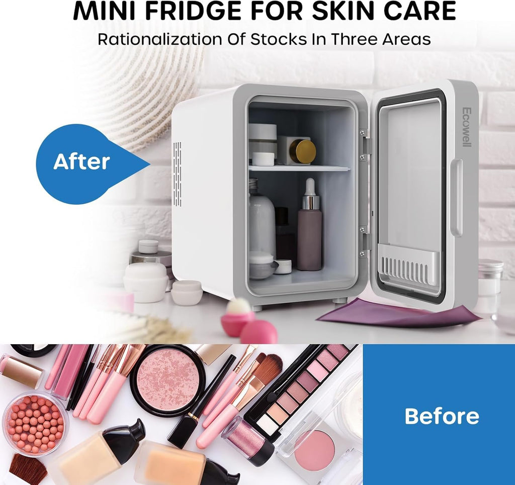 Mini Skincare Fridge with LED Mirror, 4L/6Can Skin Care Fridge for Makeup Cosmetic Beauty, Small Refrigerator for Bedroom Office Dorm Car, Cooler & Warmer, White