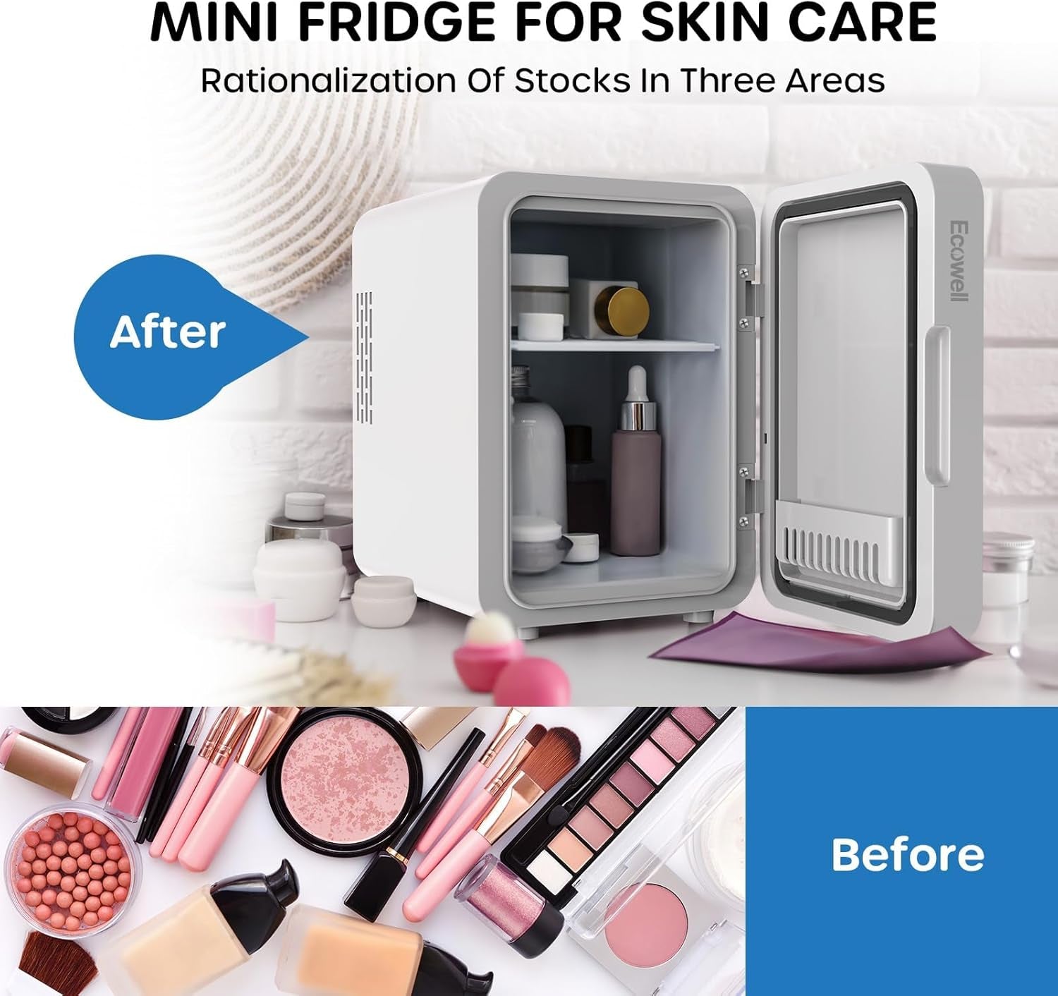 Mini Skincare Fridge with LED Mirror, 4L/6Can Skin Care Fridge for Makeup Cosmetic Beauty, Small Refrigerator for Bedroom Office Dorm Car, Cooler & Warmer, White